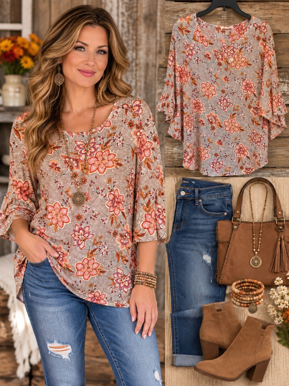 Philosophy Floral Boho Blouse Women’s 3X NWT Bell Sleeve Tunic Top